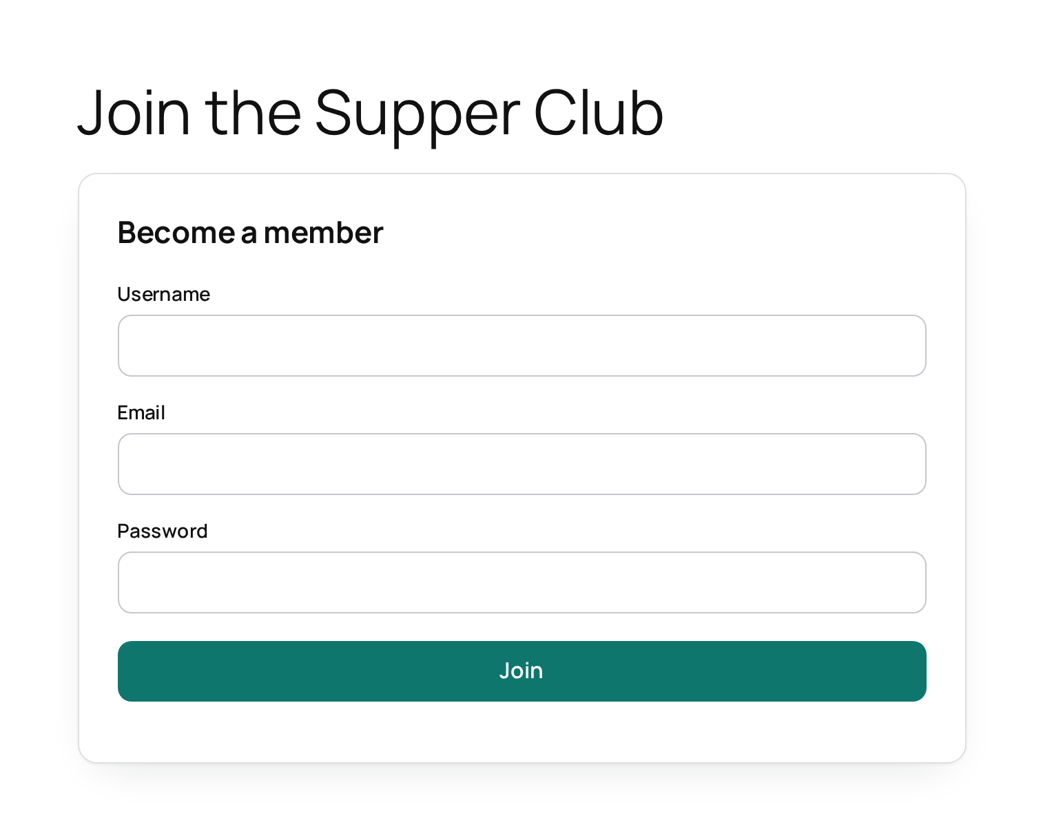 The front-end sign-up form