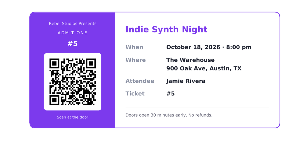 A QR-coded PDF ticket, emailed to the attendee