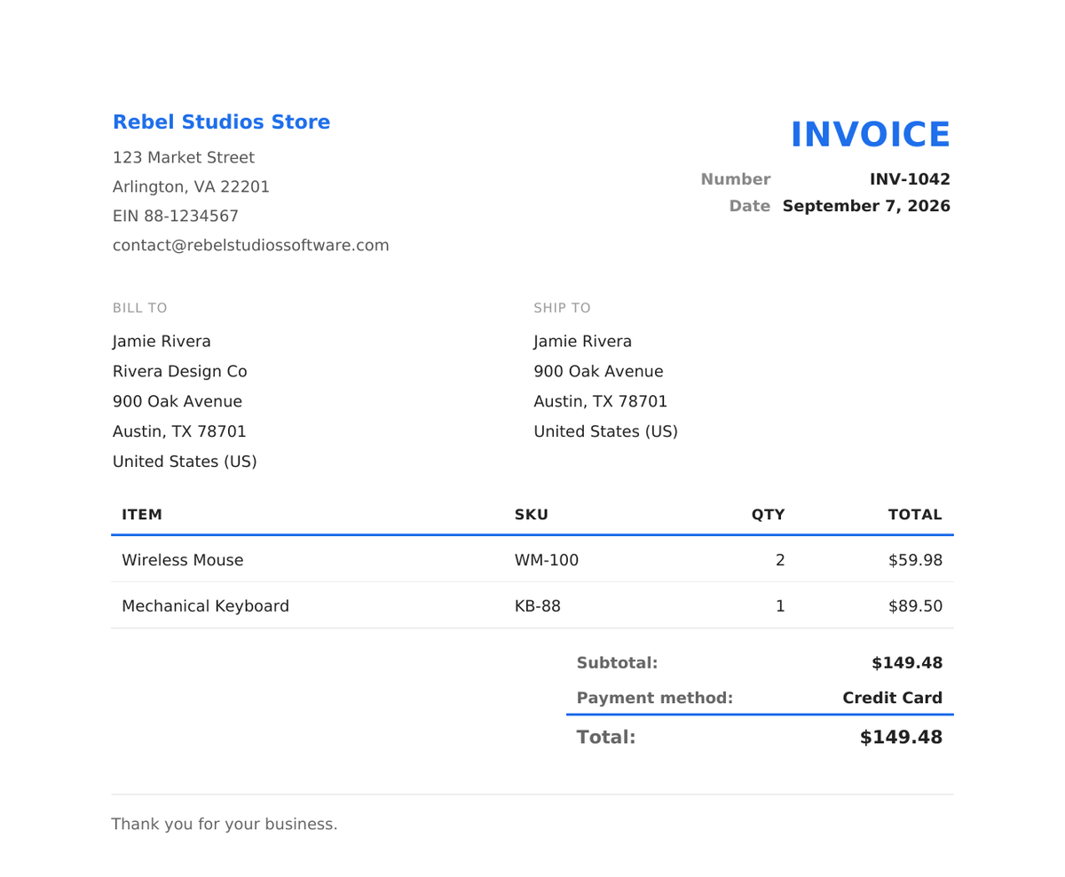 A generated PDF invoice