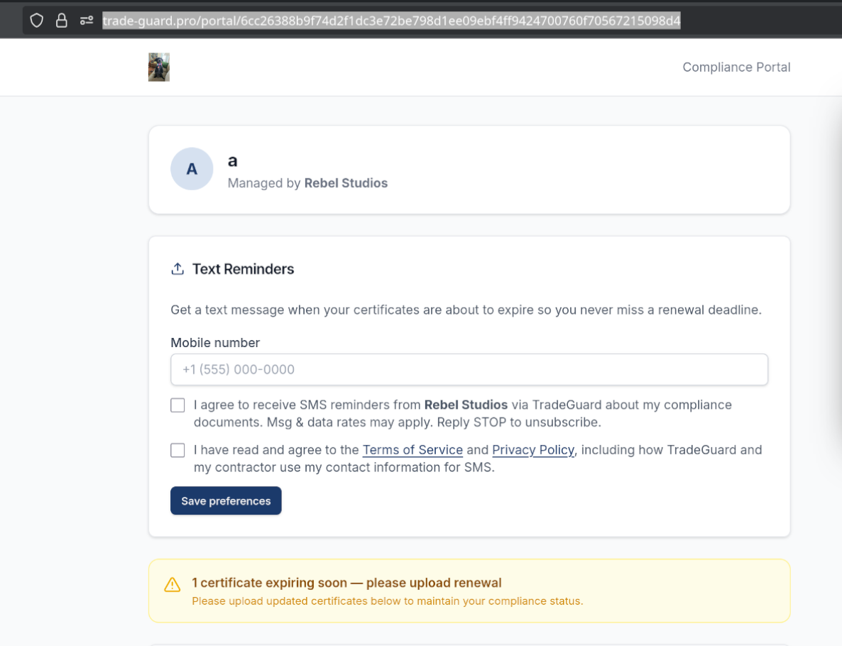 TradeGuard subcontractor portal